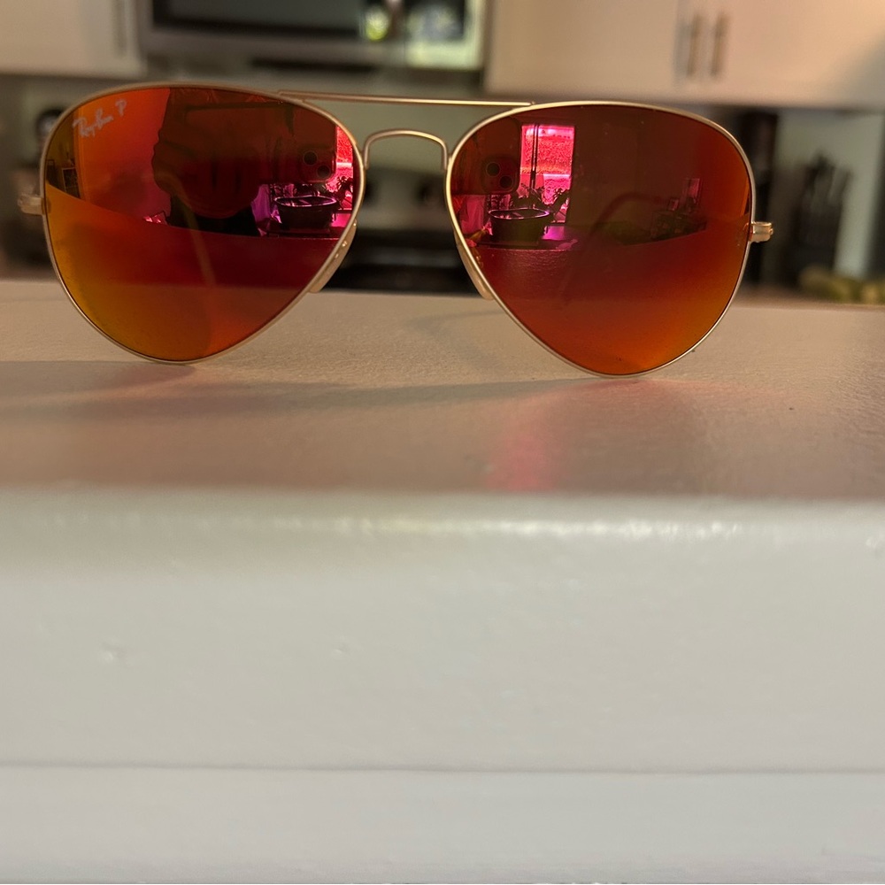 Ray-Ban Red and Gold Aviator Glasses
